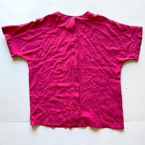 Vintage Onde 100% Silk Blouse Size 6 Hot Pink Button Back Short Sleeve Top